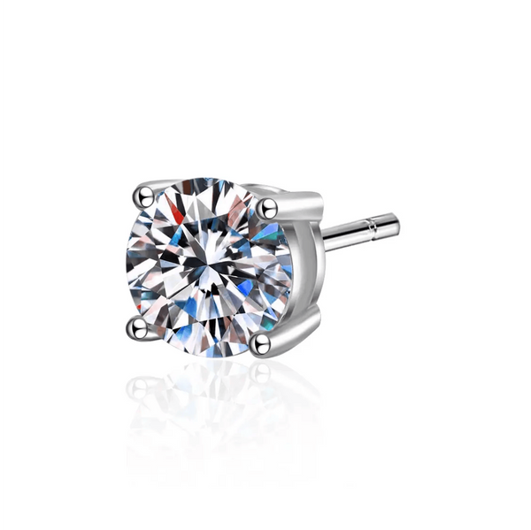 Platonic 0.5 - 2 ct Single Piece Sparkle Whirl Sterling Silver Moissanite Stud Earrings for Men; GRA Certified; D VVS1; Push Back