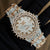 Platonic VVS SYNDICATE Regalia luxury wristwatch with rose gold thorn bezel and diamond-encrusted dial and bracelet.