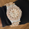 Platonic VVS SYNDICATE Regalia luxury wristwatch with rose gold crown of thorns bezel and diamond-encrusted bracelet.