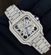 Luxury Silver Iced-Out Skeleton Automatic Men’s Watch – Blue Hands & Full Diamond-Style Bracelet