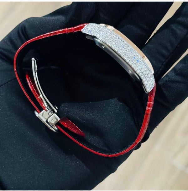 Aurevian Luxury Red Moissanite Watch – Iced-Out Automatic Timepiece