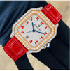 Aurevian Luxury Red Moissanite Watch – Iced-Out Automatic Timepiece