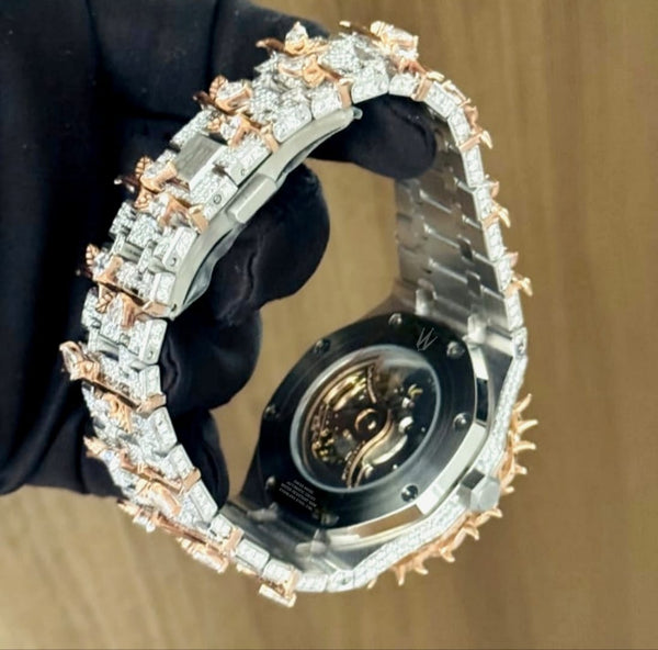 AUREVIAN Fully Bustdown Moissanite Automatic Luxury Watch – Rose Gold