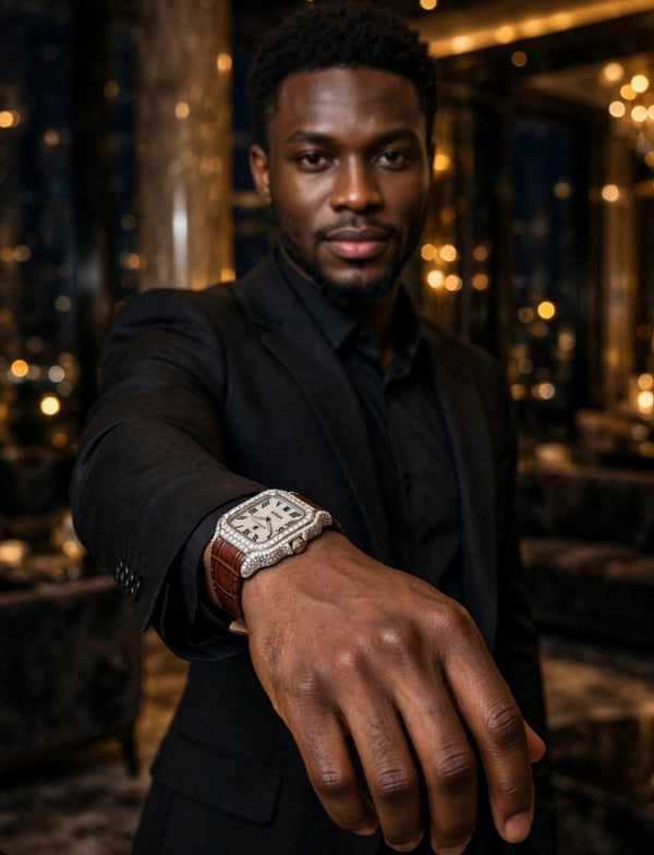Aurevian Luxury Moissanite Automatic Watch – Iced-Out Diamond Case with Premium Brown Leather Strap