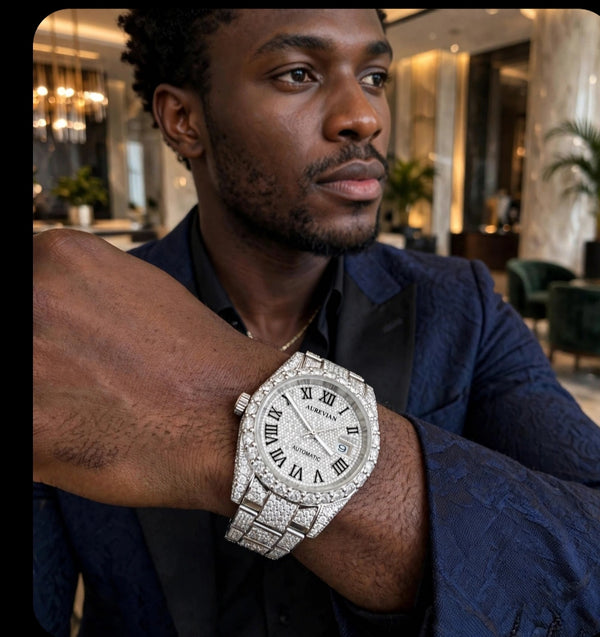 AUREVIAN Luxury Iced-Out Moissanite Automatic Watch – VVS1 D Color