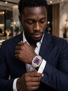 AUREVIAN Bustdown Automatic Men's Watch - Fully Iced Out Moissanite Purple Dial Handmade Luxury Watch