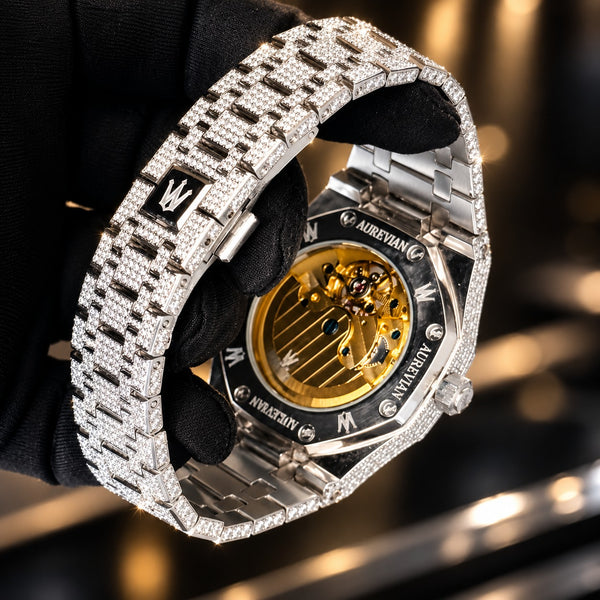 AUREVIAN Fully Iced Out Moissanite Diamond Tourbillon Watch – Handmade Luxury Bust Down Watch | Swiss Made