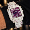 AUREVIAN Bustdown Automatic Men's Watch - Fully Iced Out Moissanite Purple Dial Handmade Luxury Watch