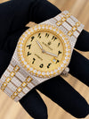 AUREVIAN Luxury Fully Iced-Out Automatic Men’s Watch – Gold & Silver Moissanite Finish