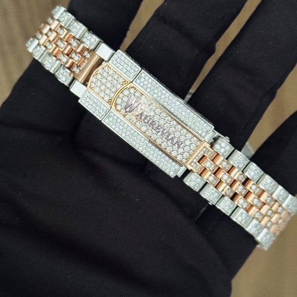 AUREVIAN Rose Gold & Silver Diamond-Style Luxury Automatic Watch for men