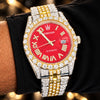 AUREVIAN Luxury Red Dial Iced Out Moissanite Men's Watch – Gold & Silver Automatic Edition