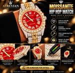 Aurevian Red Dial Fully Iced Out Moissanite Hip Hop Automatic Watch