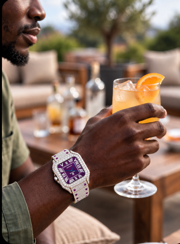 AUREVIAN Bustdown Automatic Men's Watch - Fully Iced Out Moissanite Purple Dial Handmade Luxury Watch
