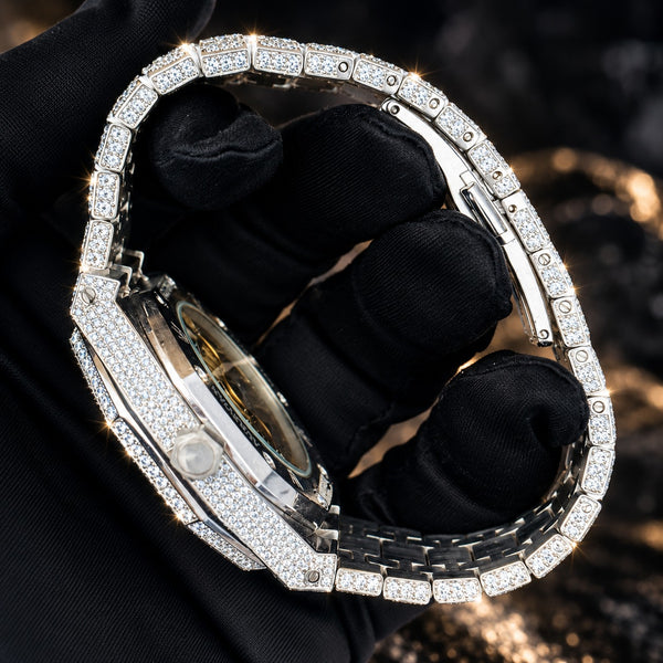 AUREVIAN Fully Iced Out Moissanite Diamond Tourbillon Watch – Handmade Luxury Bust Down Watch | Swiss Made