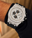 AUREVIAN Luxury Black & Silver Iced-Out Moissanite Chronograph Men's Watch