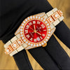 AUREVIAN Red Dial Fully Iced-Out Automatic Moissanite Luxury Watch
