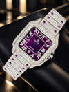 AUREVIAN Bustdown Automatic Men's Watch - Fully Iced Out Moissanite Purple Dial Handmade Luxury Watch