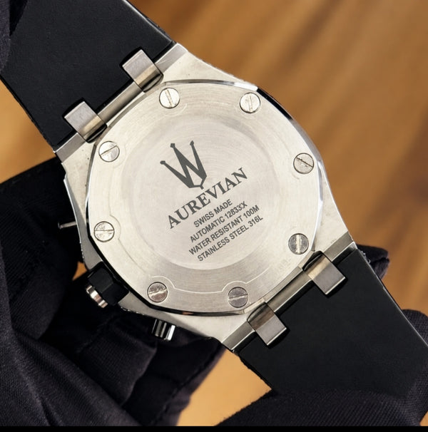 AUREVIAN Luxury Black & Silver Iced-Out Moissanite Chronograph Men's Watch