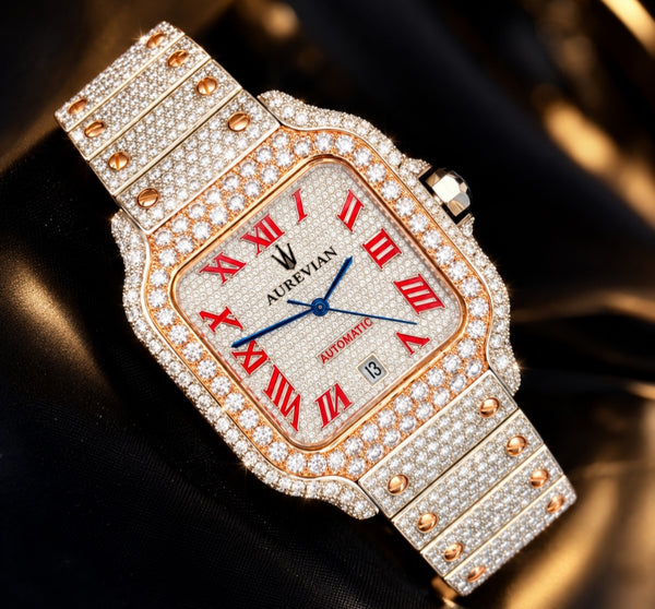 AUREVIAN Iced Out Automatic Watch – Rose Gold Diamond Luxury Watch Product