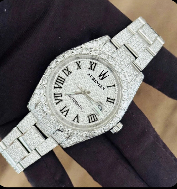 AUREVIAN Luxury Iced-Out Moissanite Automatic Watch – VVS1 D Color