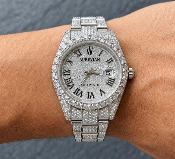 AUREVIAN Luxury Iced-Out Moissanite Automatic Watch – VVS1 D Color