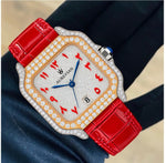 Aurevian Luxury Red Moissanite Watch – Iced-Out Automatic Timepiece