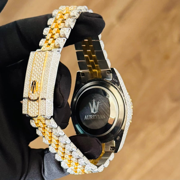 Aurevian Red Dial Fully Iced Out Moissanite Hip Hop Automatic Watch
