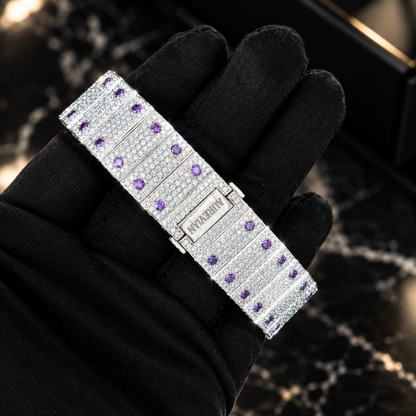 AUREVIAN Bustdown Automatic Men's Watch - Fully Iced Out Moissanite Purple Dial Handmade Luxury Watch