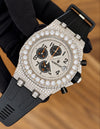 AUREVIAN Luxury Black & Silver Iced-Out Moissanite Chronograph Men's Watch