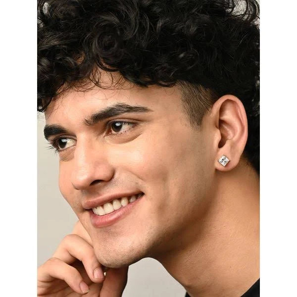 Platonic 0.5 ct Radiant Asscher Moissanite Stud Earrings for Men - Single Piece